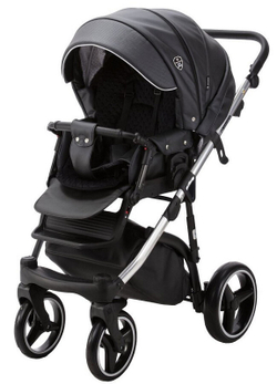 Детская коляска Adamex Cortina Deluxe 3 в 1 CT334 (ЧЕРН.КОЖА+СЕРЕБ.ОТДЕЛКА+ ХРОМ РАМА)