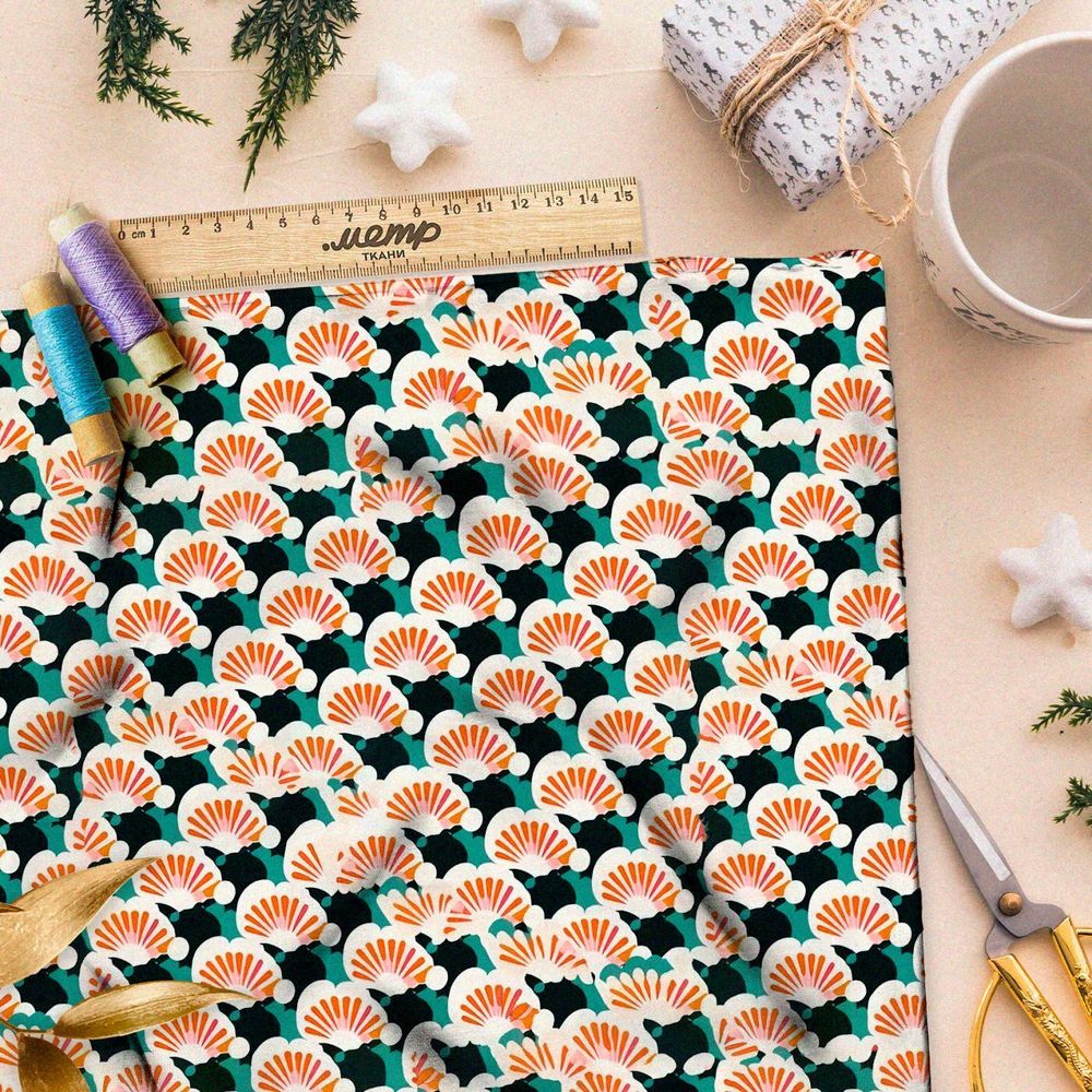 Ткань премиум дюспо ретро символы