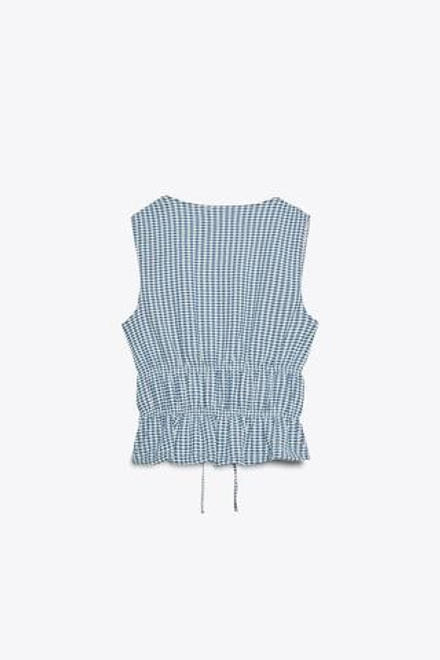 ZARA ТОП В КЛЕТКУ ВИШИ С ЗАВЯЗКАМИ, СИНИЙ/БЕЛЫЙ