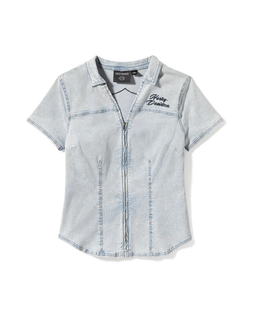Рубашка Women's Essential Bling Chambray Short Sleeve Zip Front Shirt Harley-Davidson