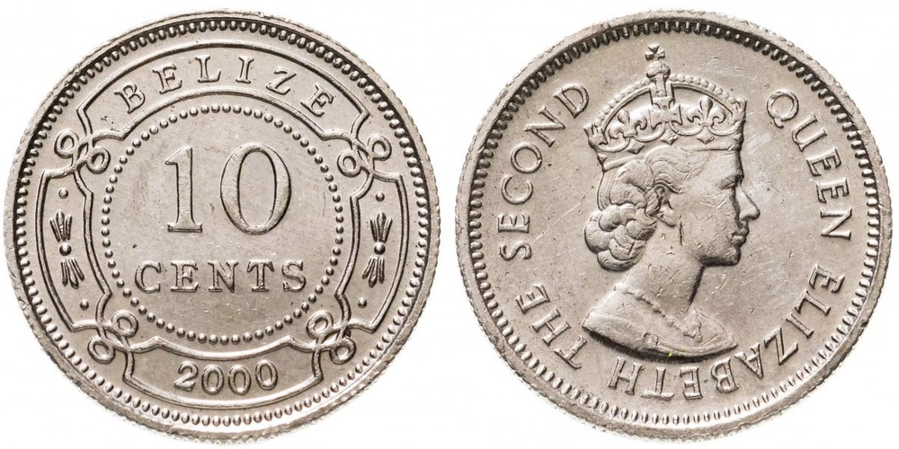 Белиз 10 центов, 1974 - 2020 Королева Елизавета II XF