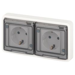 Розетка ЭРА Эксперт 11-2523-01 двойная с заземлением с крышкой 2х2P+E горизонт. IP55 16A-250В СУ белый