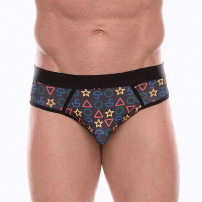 Темно-серые мужские трусы-джоки с принтом в виде цветных значков (Размер: M) (Цвет: темно-серый)