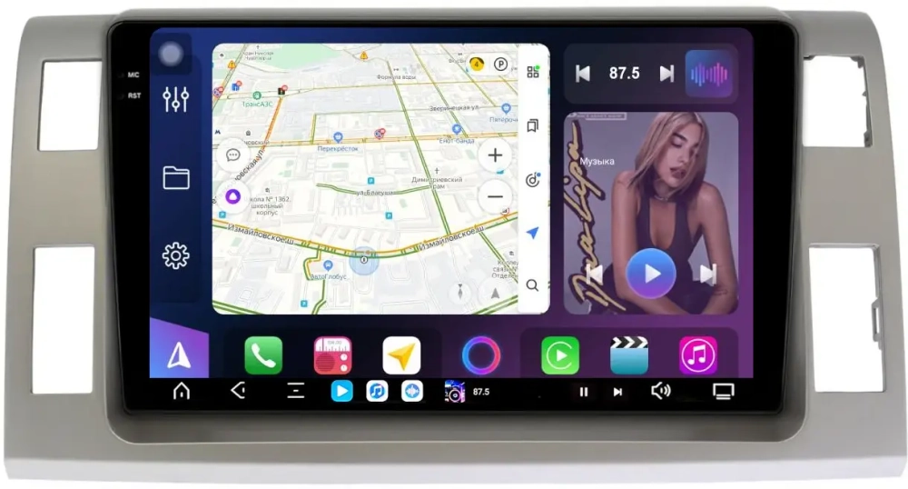 Магнитола для Toyota Estima 3 2006-2016 (с 360, рамка серая тип 2) - FarCar XXL10-9575B монитор 10.36" 2K QLED на Android 14, TS20, 8+256Гб, CarPlay, 4G SIM-слот