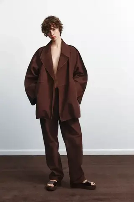 ZARA КОРОТКИЙ ТРЕНЧ ОВЕРСАЙЗ ИЗ ЗАМШИ, КОРИЧНЕВЫЙ