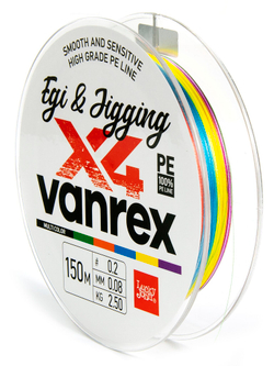 Плетеный шнур LUCKY JOHN Vanrex EGI & JIGGING х4 BRAID Multi Color 150 м - 0,08 мм