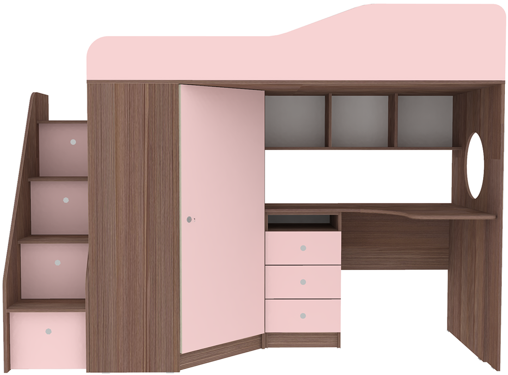 Кровать-чердак КарИВи Кадет 1 с универсальной лестницей Бодего Темный Розовый