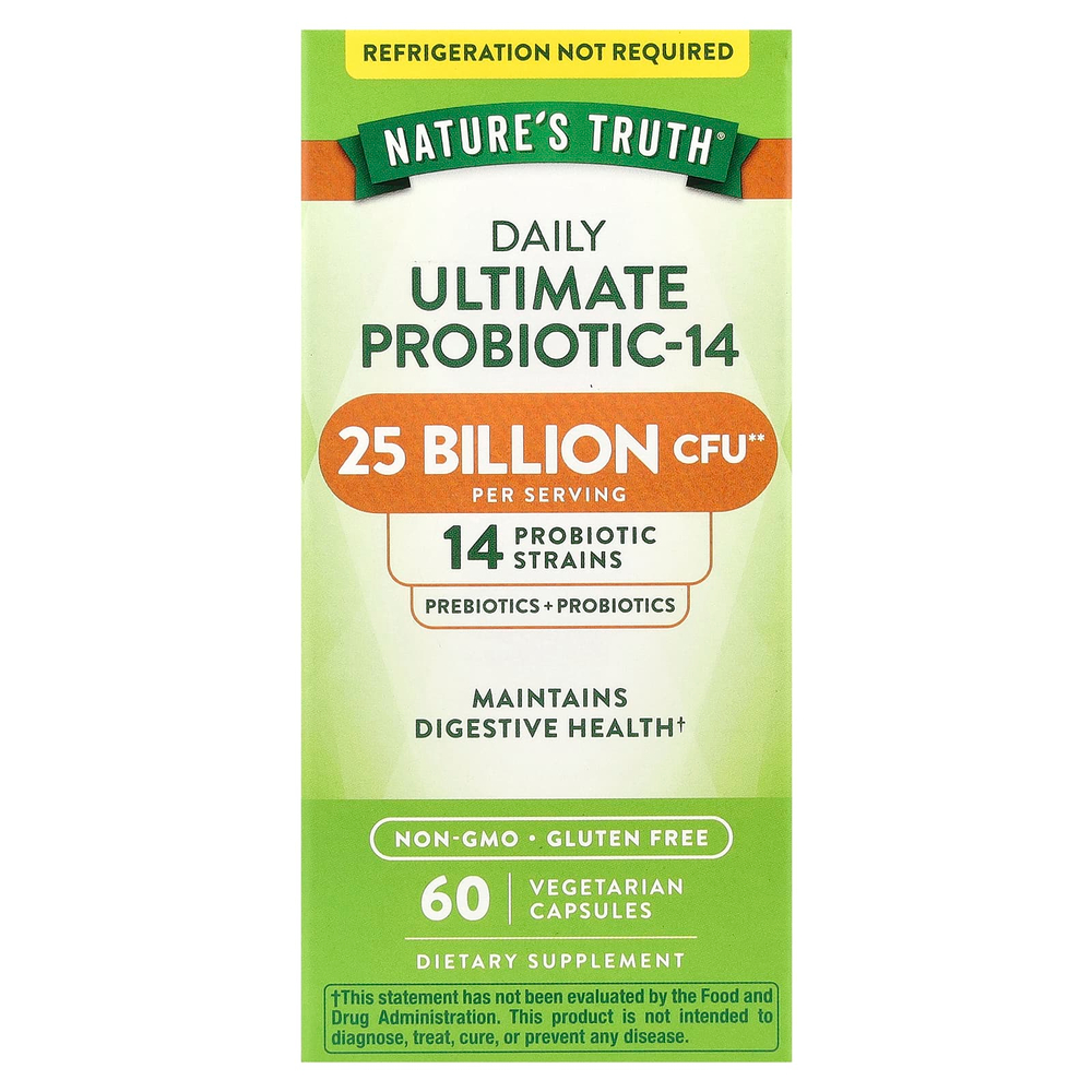 Nature's Truth, Daily Ultimate Probiotic-14, 25 млрд КОЕ, 60 вегетарианских капсул