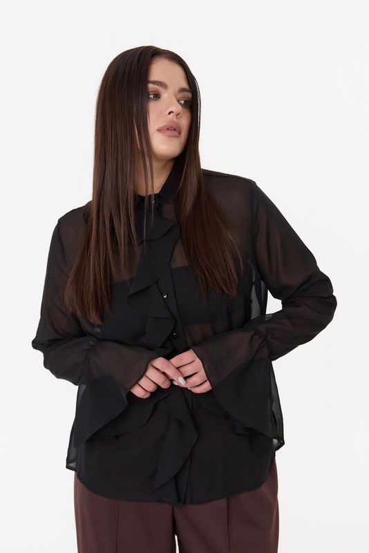 Блузка с воланами из шифона, черный
