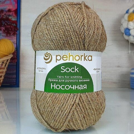 Носочная пряжа Россия Пехорка 50%полутонк.шерсть 50%акрил 5х100г/200м (412-Верблюжий)