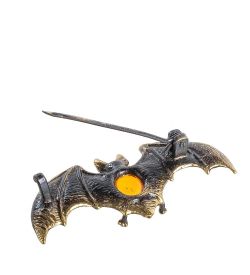 AM- 922 Брошь «Летучая мышь» (латунь, янтарь)