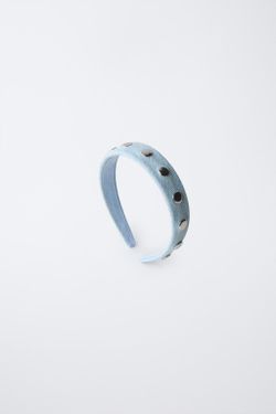 ZARA ДЖИНСОВЫЙ ОБОДОК С ЗАКЛЕПКАМИ, ГОЛУБОЙ