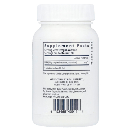 Vital Nutrients, ДГЭА (микронизированный), 10 мг, 60 веганских капсул