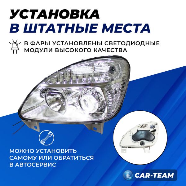 Фары Газель Бизнес передние с Bi LED модулями, хромированная маска
