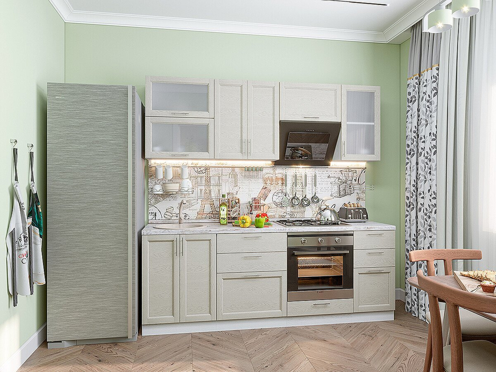 Прямая модульная кухня Сканди-02 Cappuccino Softwood - Белый 2140*2200*600