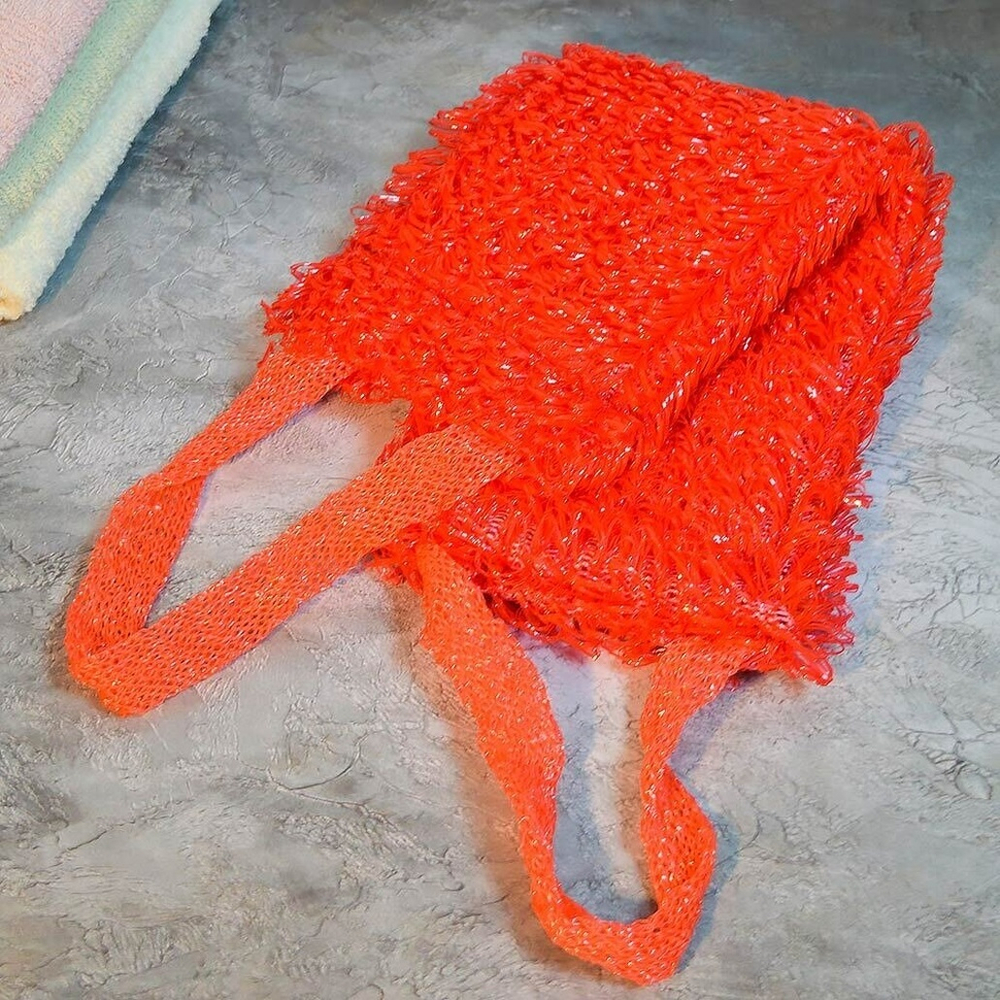 Мочалка "Медведь однотонный" без поролона 15*40см