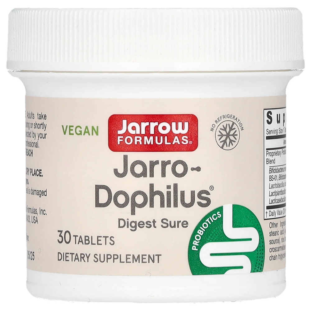 Jarrow Formulas, Vegan Jarro-Dophilus, Digest Sure, 5 млрд КОЕ, 30 таблеток