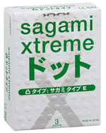 Презервативы Sagami Xtreme Type-E с точками - 3 шт. (Цвет: зеленый)