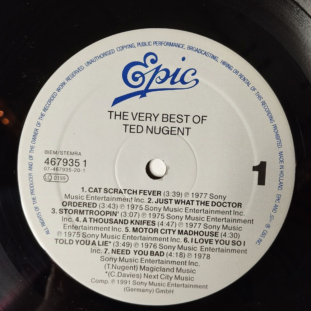 Винтажная виниловая пластинка LP The Very Best Of Ted Nugent (Holland 1991)