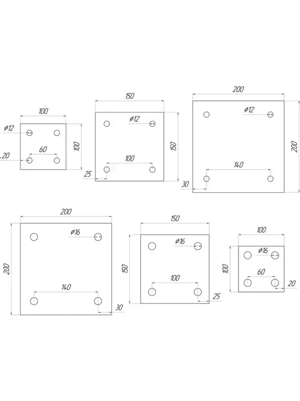 Закладная пластина 5мм 150х150мм с отверстиями 12мм 10 шт, фланец, квадрат / база колонны, опора для стойки / металлическая пластина