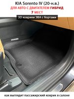 Автомобильные коврики ЭВА с бортами для 3-х рядов KIA Sorento IV (20-н.в.) гибрид, для 7-ми местного авто