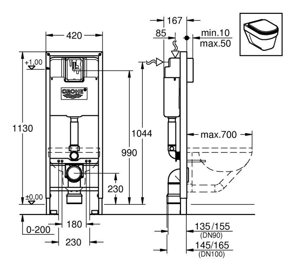 Инсталляция для подвесного унитаза Grohe Rapid SL 38713001