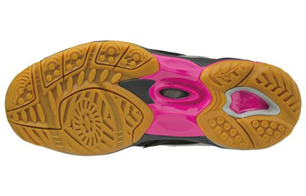 Mizuno Wave Artemis 4 Mid Slip Resistant Abrasion Resistant Mid top Volleyball Shoes Women"s Black Silver Pink