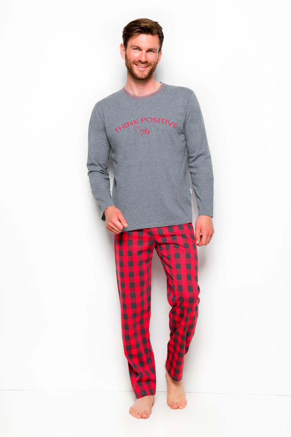 Пижама Leo с клетчатыми штанами (Размер: L) (Цвет: серый)