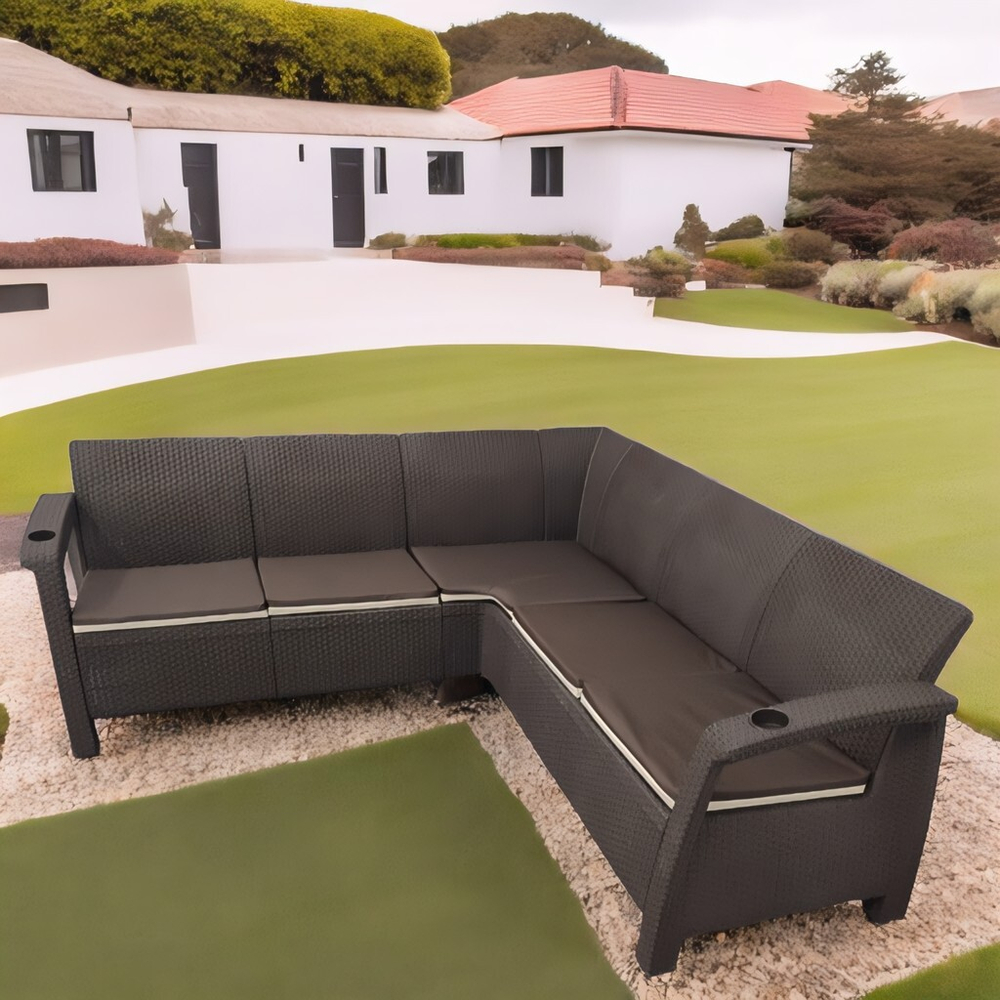 Угловой диван Yalta Corner Set под ротанг для лаунж зоны  с подушками на сиденье