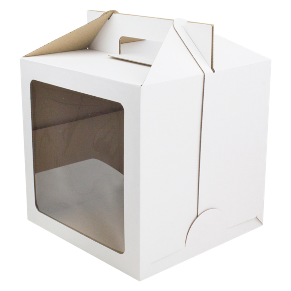 Коробка для торта с ручками и окном усиленная 24х24х20см