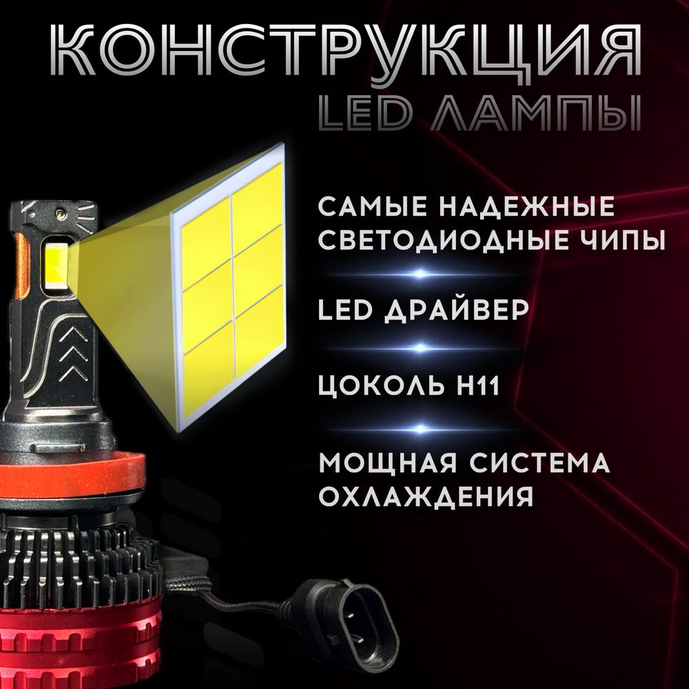 Светодиодные лампы H11, диодные лампы H11 led, 5500к
