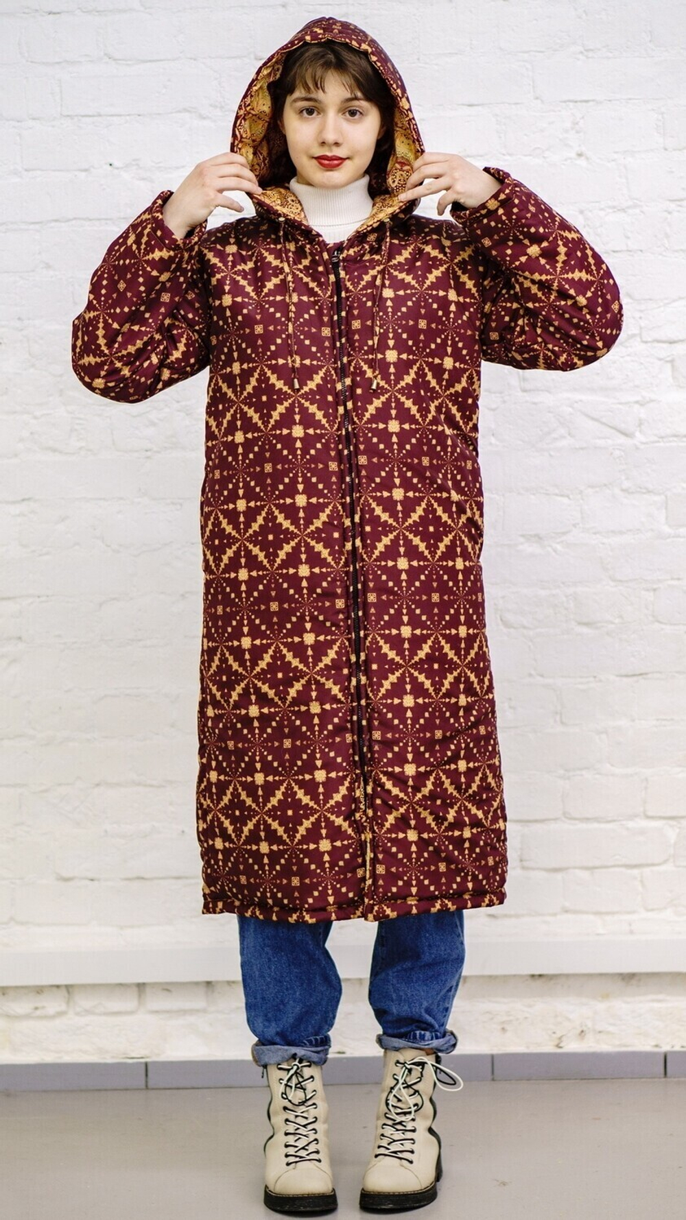 Двустороннее пальто-парка, по мотивам русского золотного шитья в церковных одеяниях