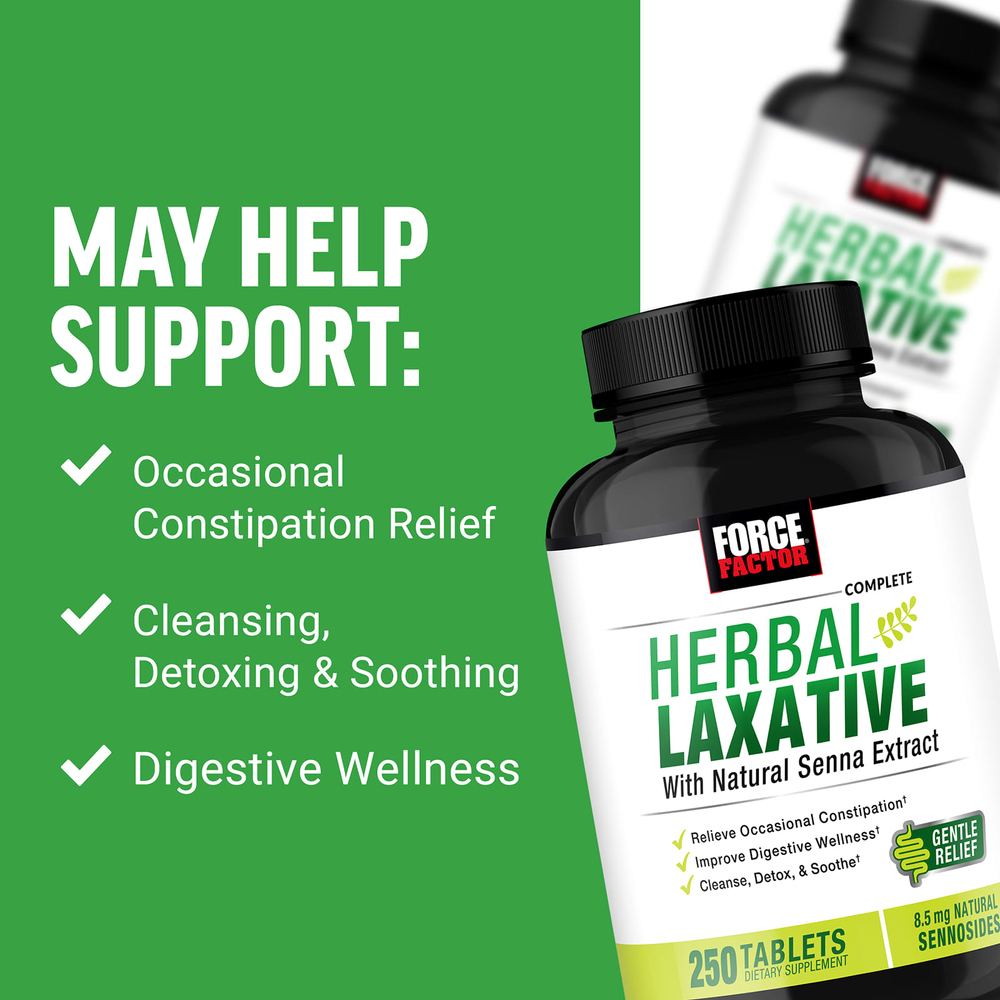 Force Factor, Комплексное травяное слабительное с натуральным экстрактом сенны, 250 таблеток