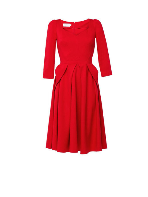 Платье с баской и фигурной горловиной красное 03-03-19FW