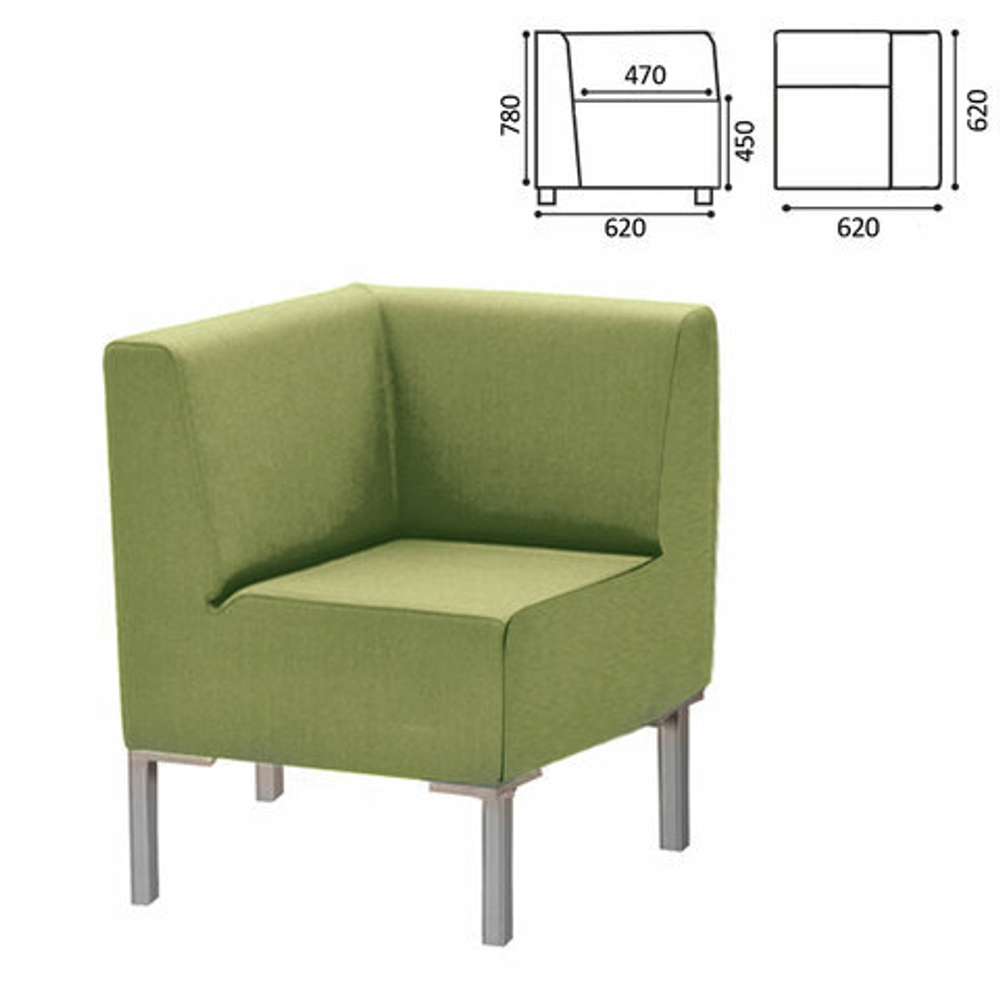 Кресло мягкое угловое "Хост" М-43, 620х620х780, без подлокотников, экокожа, светло-зеленое