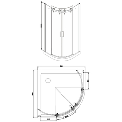 Душевое ограждение Azario Ottawa 900х900х2000 без поддона,прозрачное стекло 8 мм, цвет профиля серебро (AZ-NKE2142 900) схема