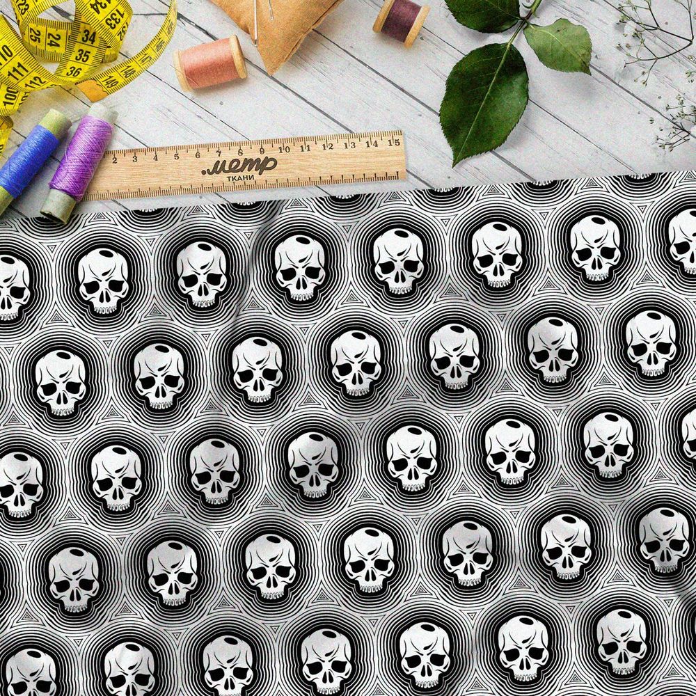 Ткань блэкаут чёрно-белые печати с черепами
