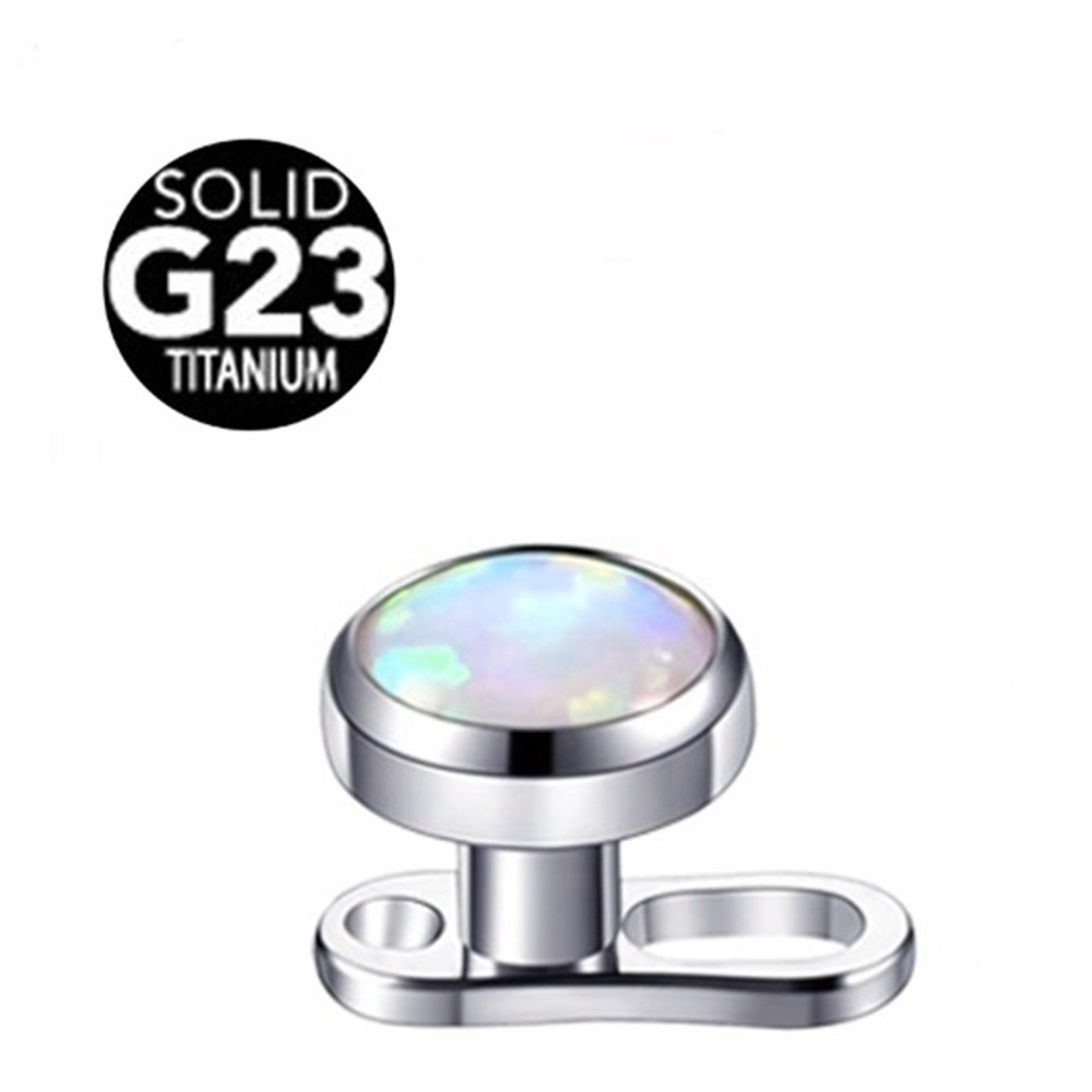 Пирсинг. Титановый микродермал: якорь 1.6х2.5 мм с накруткой (голубой опал 4 мм). Титан G23.