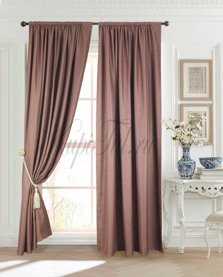 Длинные шторы под  лён рогожка Chess (шоколад)