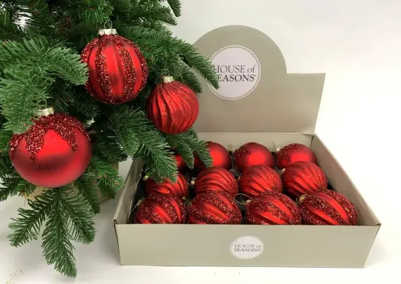 Набор стеклянных шаров Ларанж 80 мм., 12 шт., красный, House of Seasons (84020)