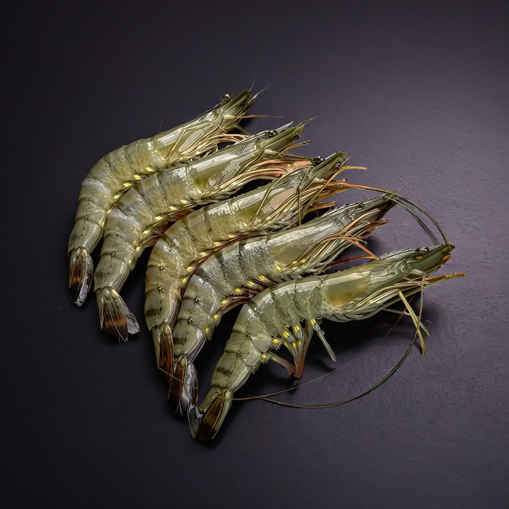 Креветки тигровые с головой, 21-30шт в кг, сыромороженые, Бангладеш, 1кг