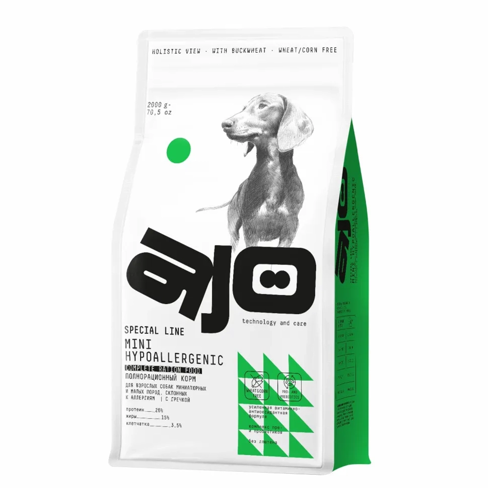 AJO Dog Hypoallergenic для взрослых собак ср. и кр. пород, склонных к аллер. 2 кг