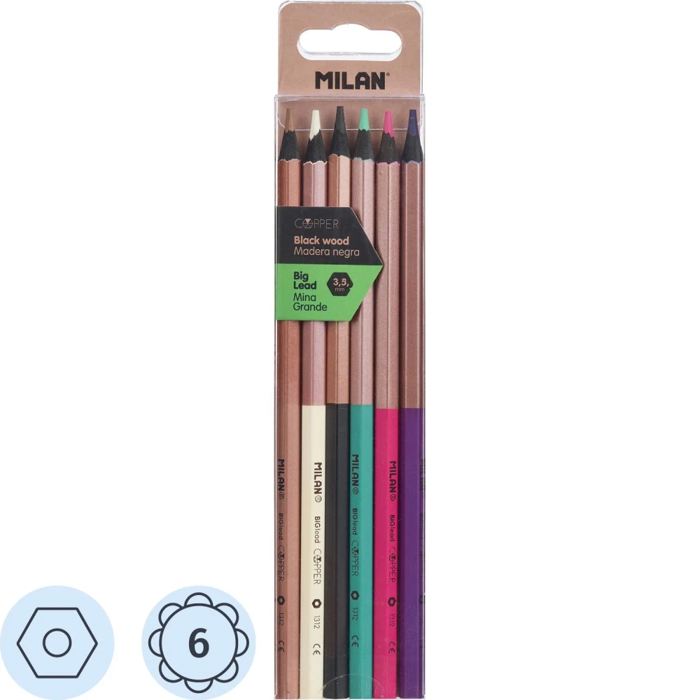 Карандаши цветные Milan Copper 6 карандашей 6 цветов шестигранные