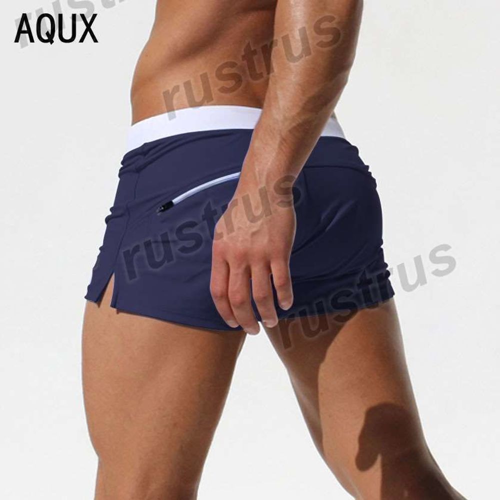 Мужские плавки темно-синие с белой резинкой и карманом сзади Aqux  29913