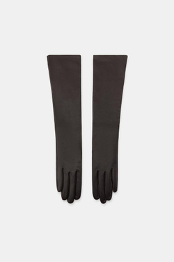 ZARA ДЛИННЫЕ ПЕРЧАТКИ ИЗ 100% КОЖИ, ШОКОЛАДНЫЙ