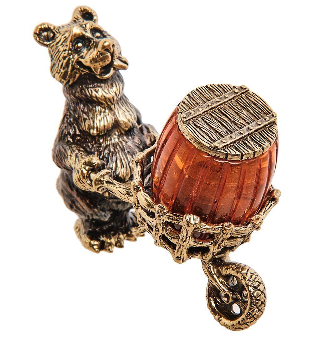 AM-3111 Фигурка «Медведь Запасливый с тележкой» (латунь, янтарь)