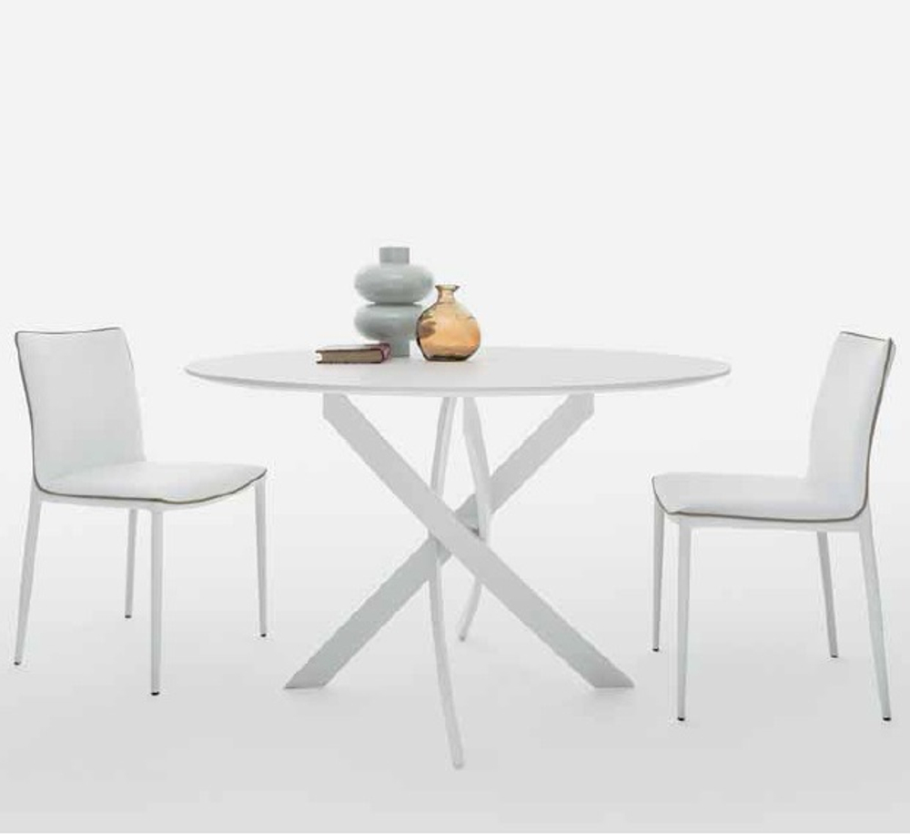 Стол М-City DISAUR Barone (01.92) G093 Хром, С150 Э-Бел. Гл. стекло, L021Алюм.Вставка