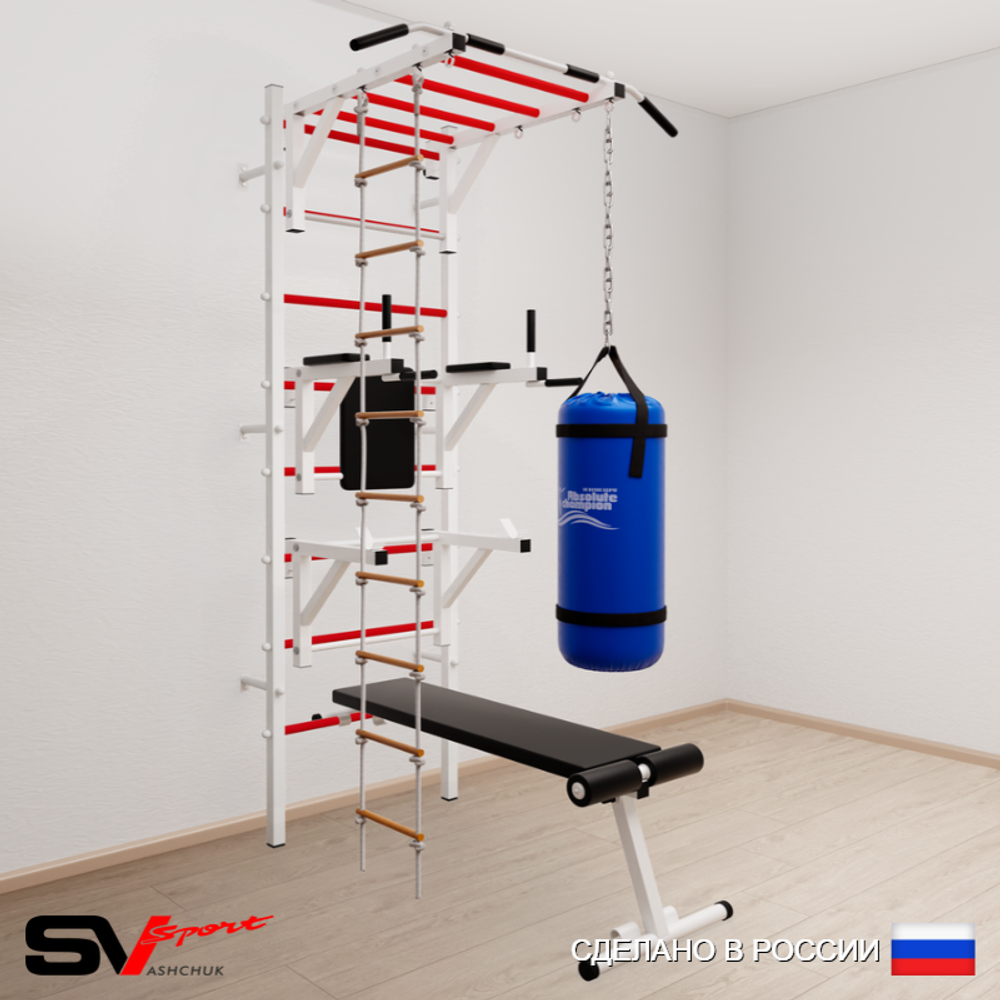 Шведская стенка Sv Sport усиленная 6621 (Турник рукоход/Брусья/Стойка/Скамья/Лестница/Цепь/Мешок 15кг)