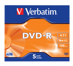 Оптический диск Verbatim DVD-R 4.7GB 16X AZO Matt Silver, Jewel Case, 5 шт
