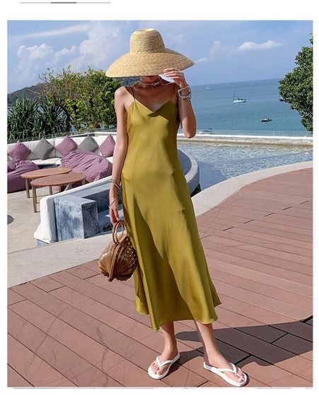 Qadın üçün ipək əlbisə xaki